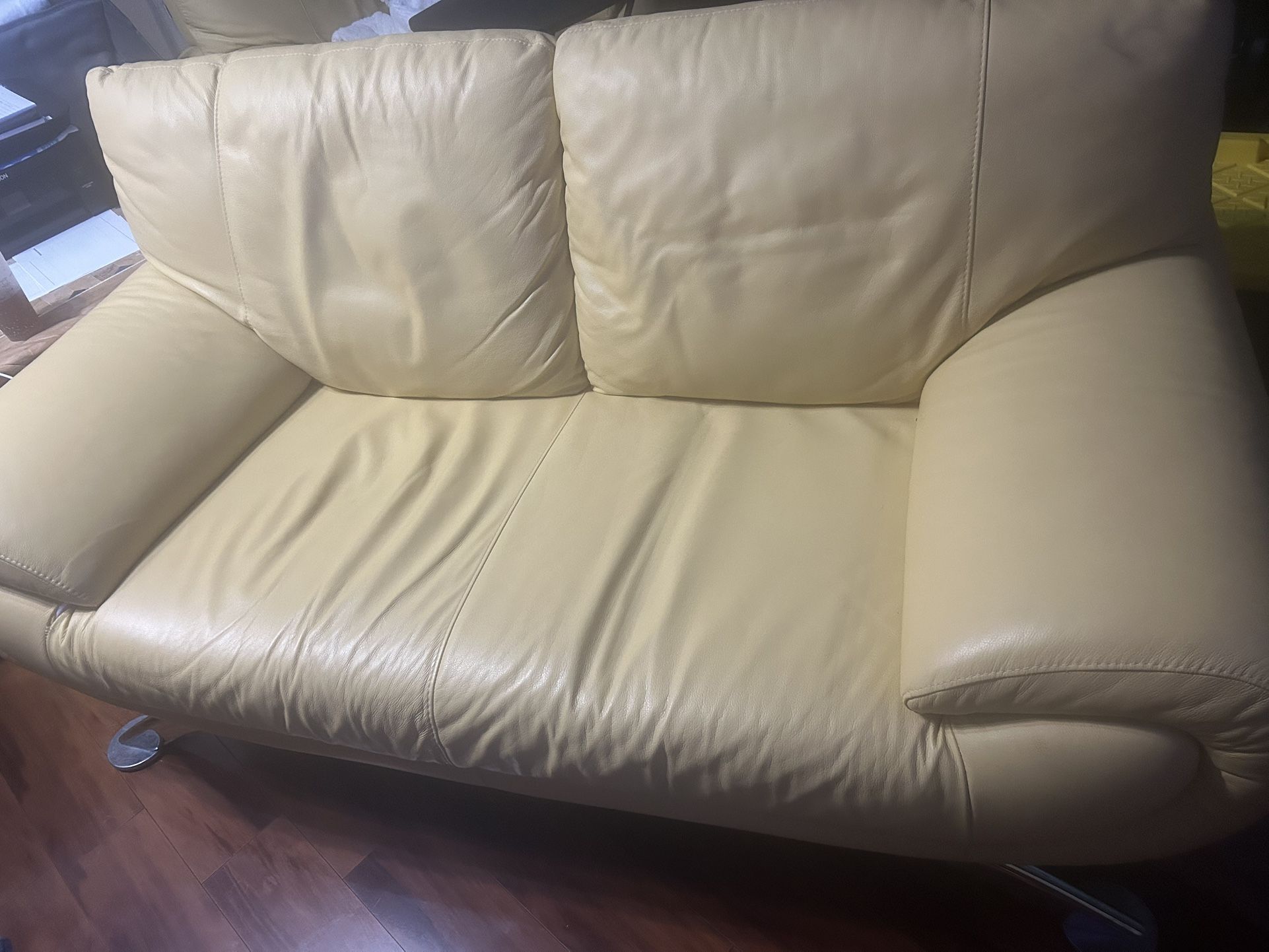 Yellow Leather Loveseat