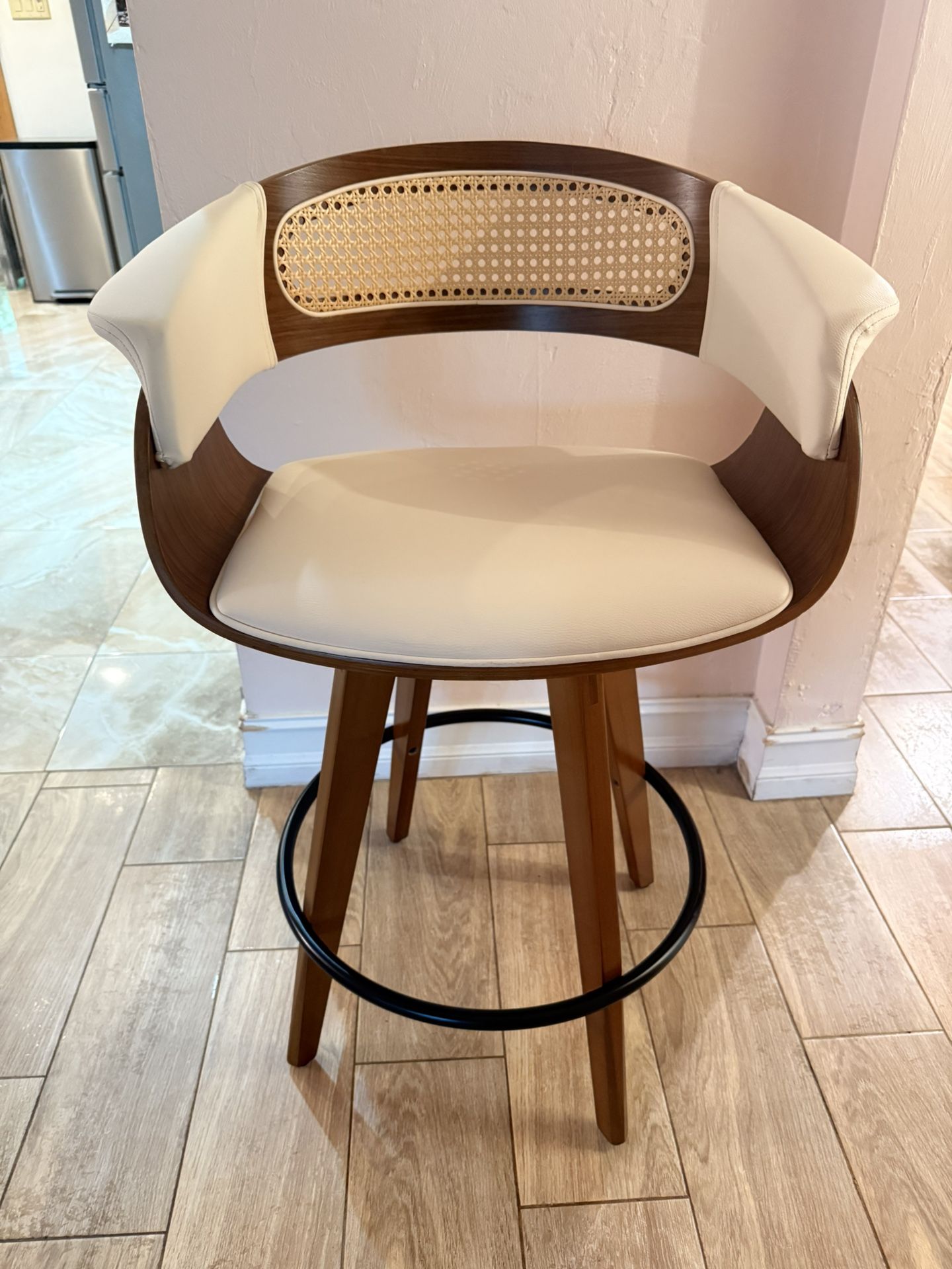 Mid Century Modern Swivel Barstools W/ Foot & back rest