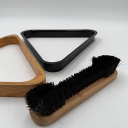 Vintage Billiard Triangle Pool Ball Rack Set  - Solid Wood/ billiard table brush