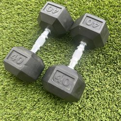 Pair of Rubber 40 Pound Dumbbells