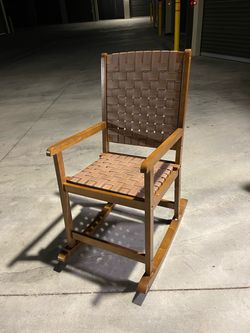 Outdoor Rocking Chair with All Weather PU Seat, Brown, 1 Pack Solid Rubber Wood Frame, Smooth Rocking Motion, Easy Maintenance, Ergonomic Design for G