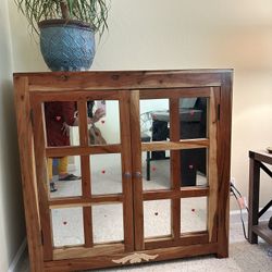 Mirrored Solid Wood Accent Cabinet