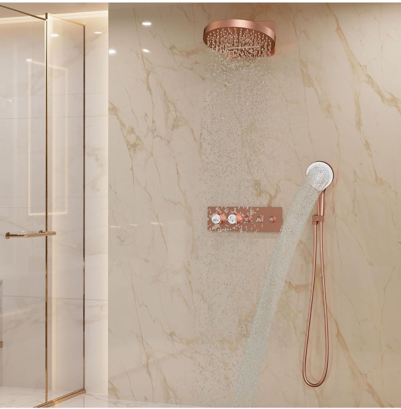 Brand New In Thr Box- CASAINC Shower System Set 16-inch Round Rainfall Waterfall Shower Head with 3 Spary Modes Handheld Shower, Luxury Thermostatic S