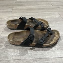 Birkenstock Arizona Black Leather Double Strap Comfort Sandals Men Size 42