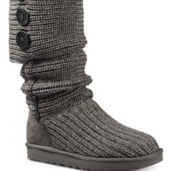 Ugg Women's Classic Cardy ll Knit Button Up Boots Tall Gray Size 9