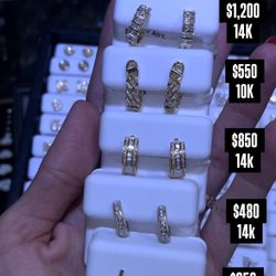 14K Natural Diamonds Hoops Yellow Gold