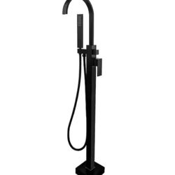 BWE Freestanding Floor Mount Roman Tub Faucet with Hand Shower in Matte Black