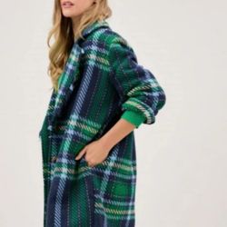  Davi and Dani Plaid Pocket Coat, Navy Multi, Size Medium, NEW