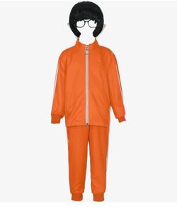 XL: Qosivfey Kid sports suit 2-piece hoodie sportswear suit fashion sportswear suit with wig glasses