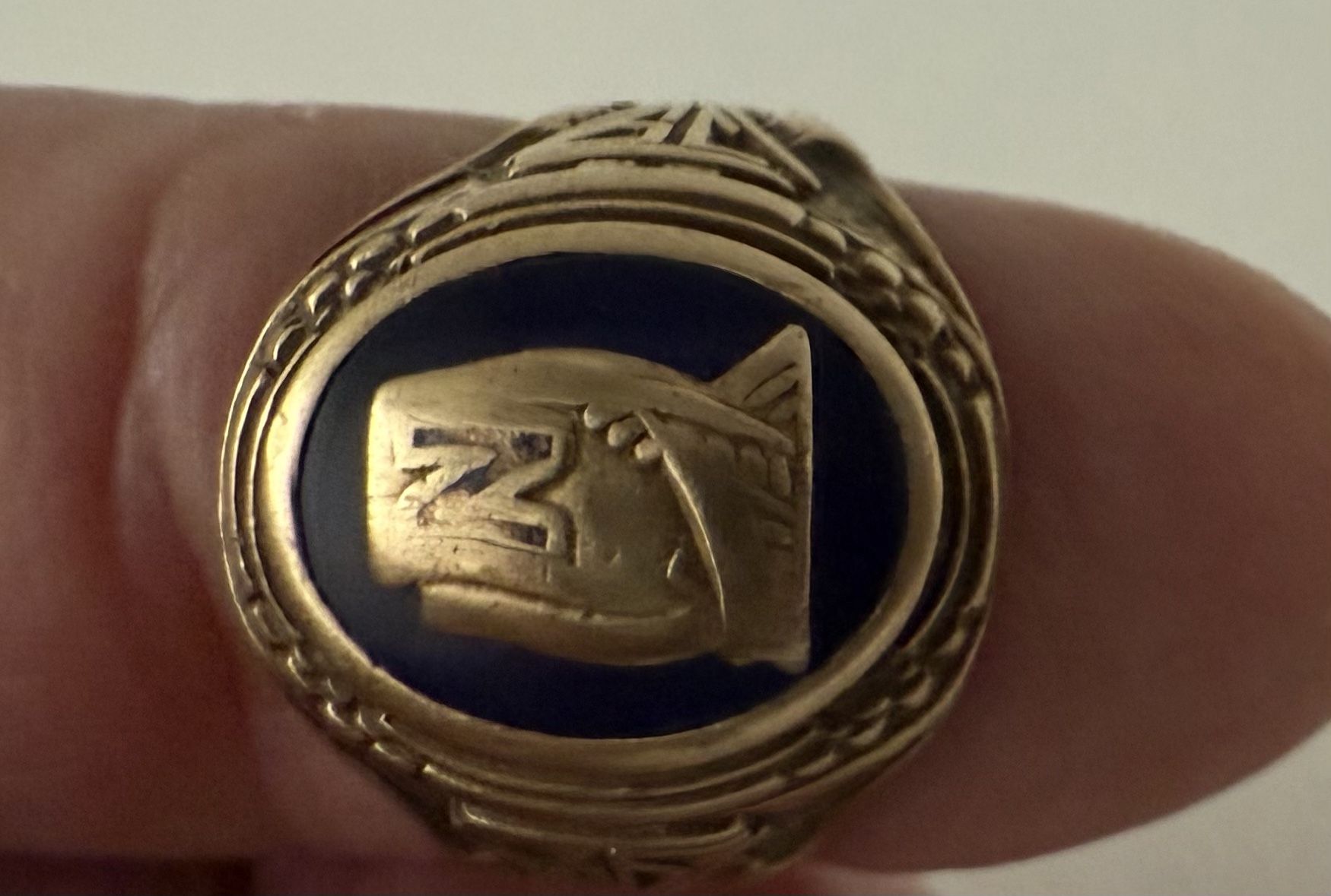 1936 High School CLASS RING 10K YGOLD SZ 5 Women’s Antique Piece Blue & Gold