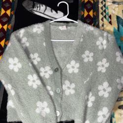 Fuzzy Green Cardigan 