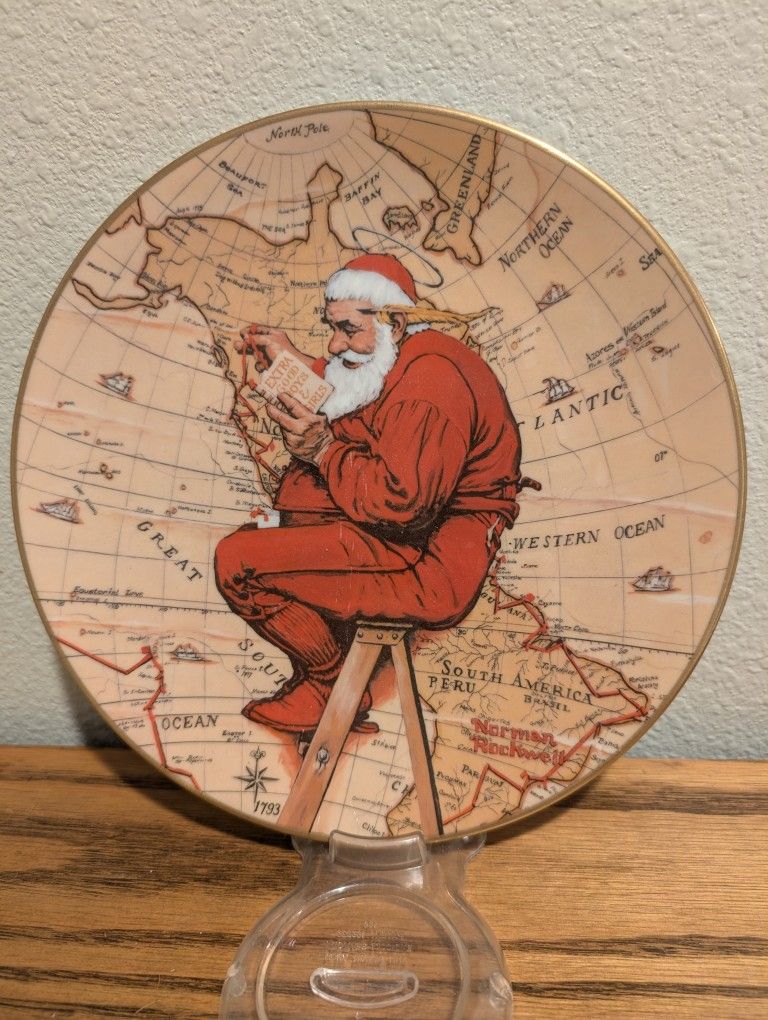 Santa Plans His Visit" Norman Rockwell Plate. Gorham 1981