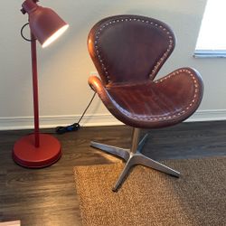Rustic Aviator Leather Swivel Arm Chair