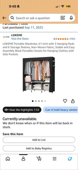 Portable Wardrobe/Closet