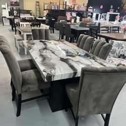 Faux Dining Table 6 Chairs 
