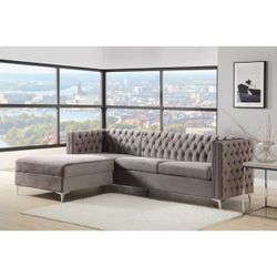 Grey Velvet Sectional - 1 Day Black Friday Sale