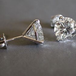 New-1ctw CZ  Diamond Earrings, S925 Sterling Silver, 18k W Gold Earrings,  Threaded Post Prevent Loss