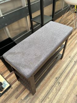 Entry Bench and Shoe Rack with Gray Cushion