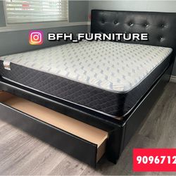 Queen Size Black European Bed With Orthopedic Mattress 