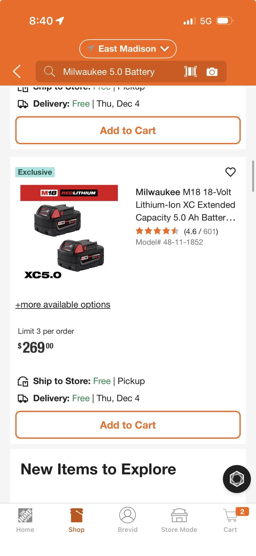 2 Milwaukee  M18 XC 5.0 AH Batteries 