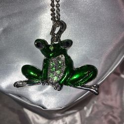 El Coqui de Puerto Rico Green Frog Silver Pendant