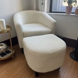 White Boucle Armchair with Ottoman