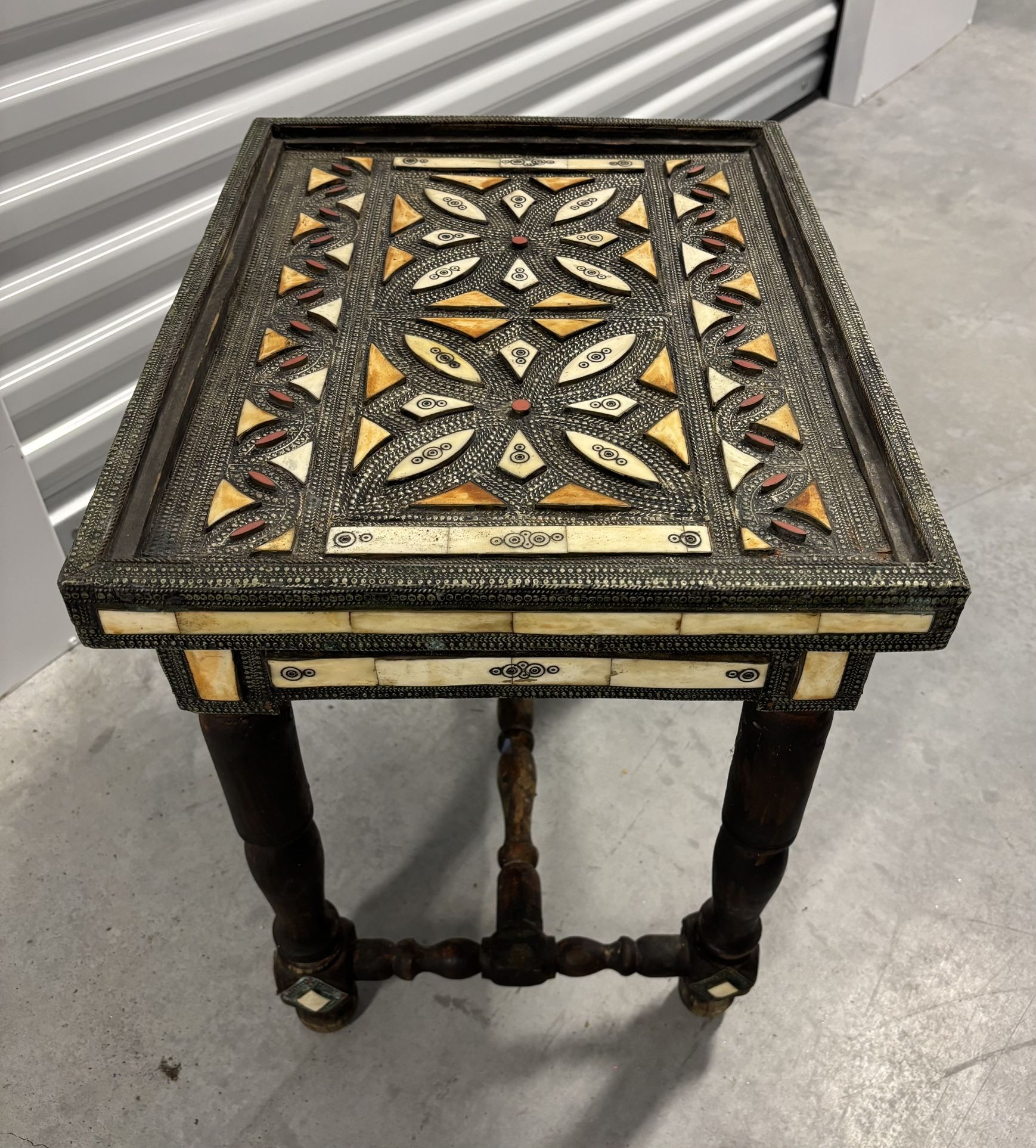 Antique Moroccain Cedar Wood Table W Camel Bones (good condition)