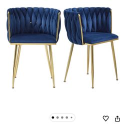 Modern Velvet Dining Chairs Set Of 2, Upholstered Woven Dining Chair With Golden Metal Legs,
