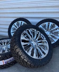 22” Inch Chrome Wheels Rims Tires For Chevy Silverado Ram 1500 Gmc Sierra