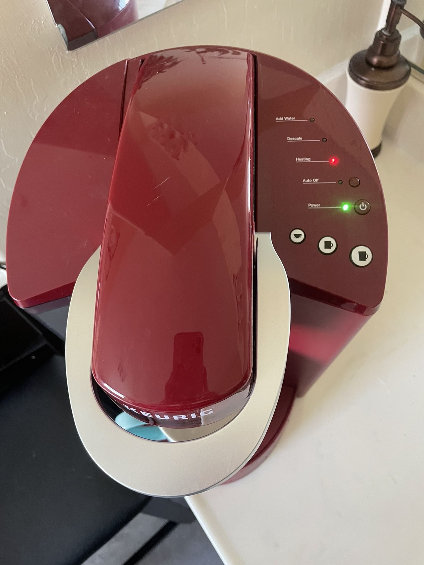 Keurig K-Classic K50 Coffee Maker Rhubarb Red Trade show display item. Opened for a few days as a display model for a product demonstration  Clean and