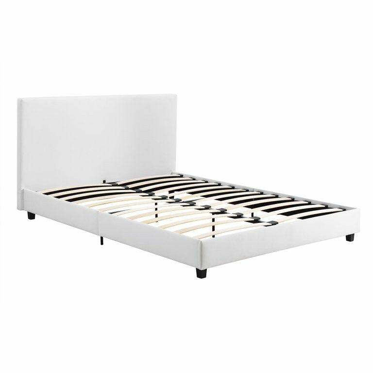 New Mainstays Upholstered Platform Bed, Full Frame, White Faux Leather.