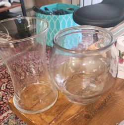 Glass fish bowl and vase