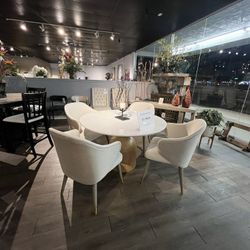 White/brown 5PC Marble Dining Table Set