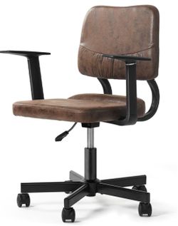 FEZIBO Home Office Desk Chair, Modern Office Chair Mid Back, Swivel Rolling Chair with Wheels, Height Adjustable Computer Tsak Chair, Brown