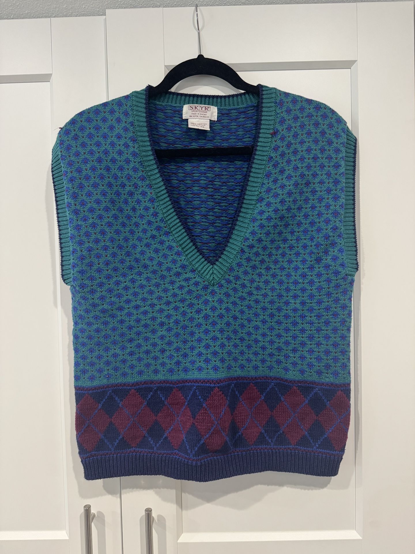 Vintage SKYR Men’s Argyle Vest, Size 38, Green, Blue And Red