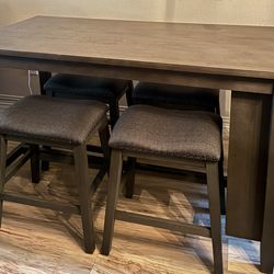 Wooden Dining Table with Stools