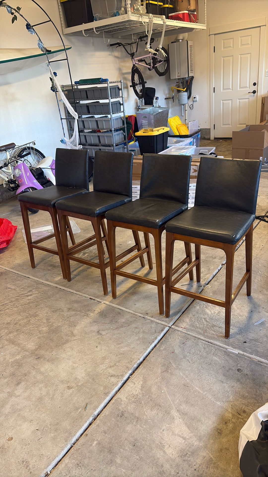 Set of 4 Used New Pacific Direct Devon PU Counter Stools - Walnut Legs, Gray