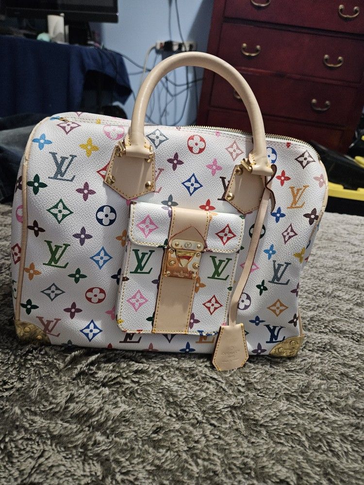 Louis Vuitton Monogram Multicolor Speedy 30 Hand Bag White Blanc M92643