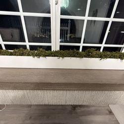 Long White Planter w/ Artificial Moss