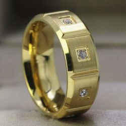 Yellow Gold and Princess-Cut Diamond Band Ring Size 8 