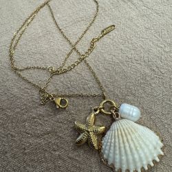 14K Gold Plated Stainless Steel Necklace with Shell Starfish Pearl Pendants | Hypoallergenic Tarnish-Free Fashion Jewelry for Women