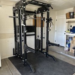 PRO SERIES Ultimate 3-1 Half Rack Functional Trainer w/Smith Machine Bar | 400lb Stack | Gym Equipment | Fitness | Commercial | Squat Rack 