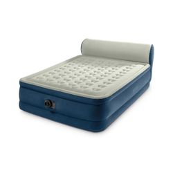 Intex Queen Headboard Dura-Beam Deluxe Raised Air Bed Mattress with Built-in Pump