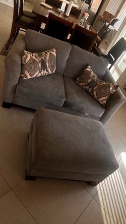 Gray Fabric Sofa with Ottoman