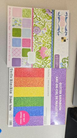 48 + 15 Sheets 12x12 Scrapbook Paper Pads Glitter Floral Rainbow Craft Lot