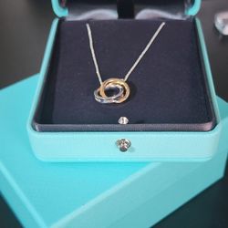 Tiffany & Co 1837 Interlocking 16in Pendant 18k Rose Gold And Sterling Silver