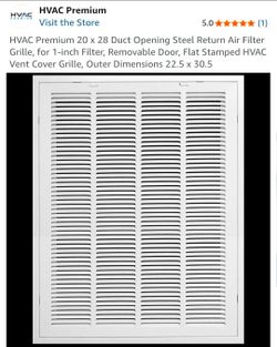 HVAC Premium 20 x 28 Duct Opening Steel Return Air Filter Grille, for 1-inch Filter - NEW