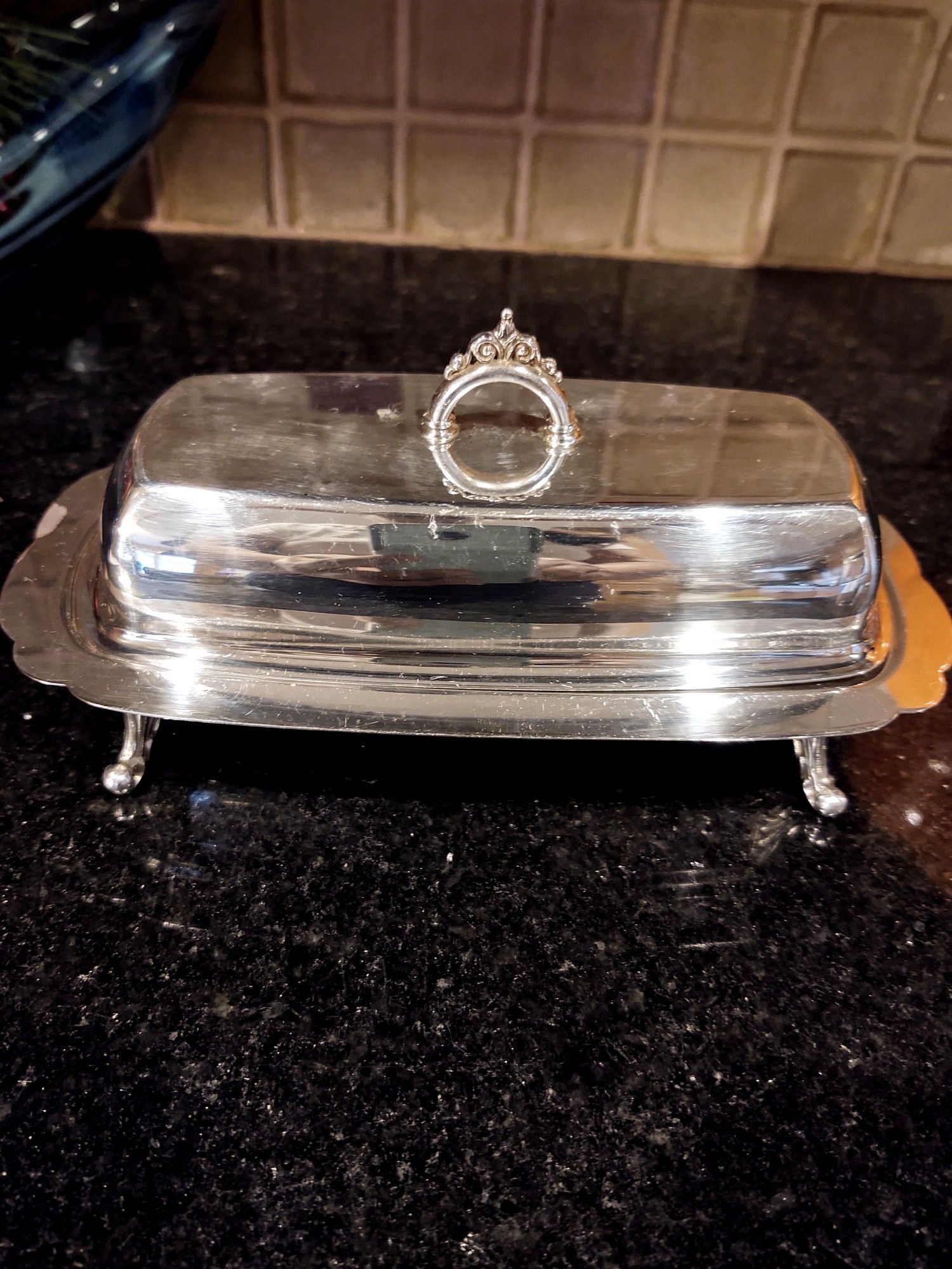 Mid Century Silver Plated Claw Foot Butter Dish