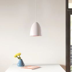 Zella 1 - Light Single Bell Pendant by AllModern. Pastel Apricot Copper 9.5'' H X 8'' W X 8'' D. MSRP $99. Our price $64 + sales tax  