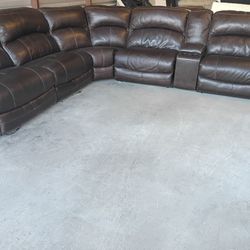 Ashley Dark Brown Leather Sectional Recliner Sofa